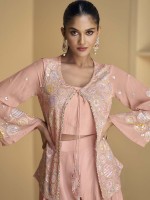 Light Pink Real Georgette Koti Style Sharara Suit